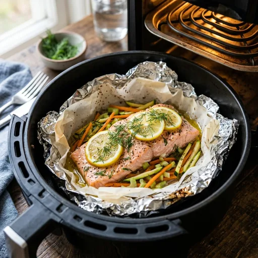 Salmón en papillote en freidora de aire