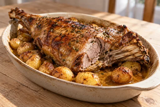 Asado de cordero al horno con patatas