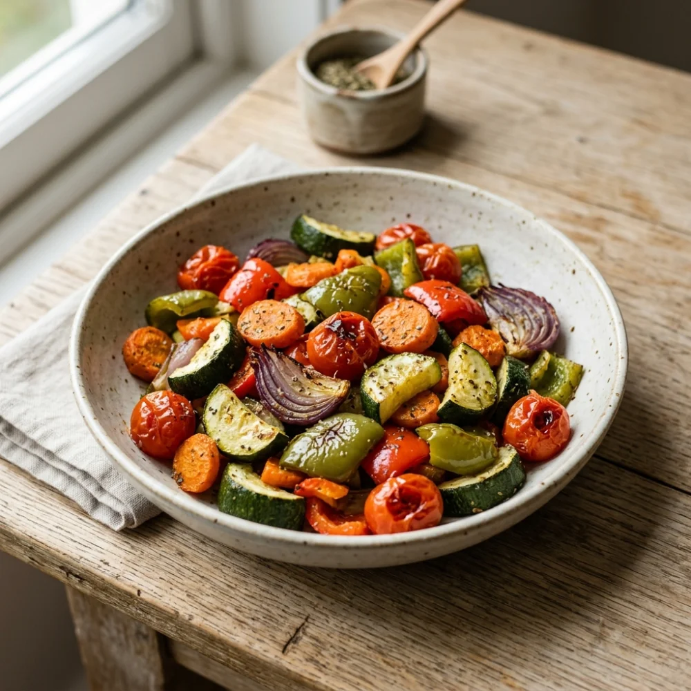 Verduras en freidora de aire con orégano