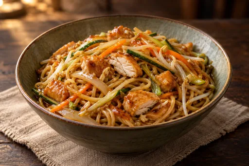 Pollo Teriyaki con fideos chinos