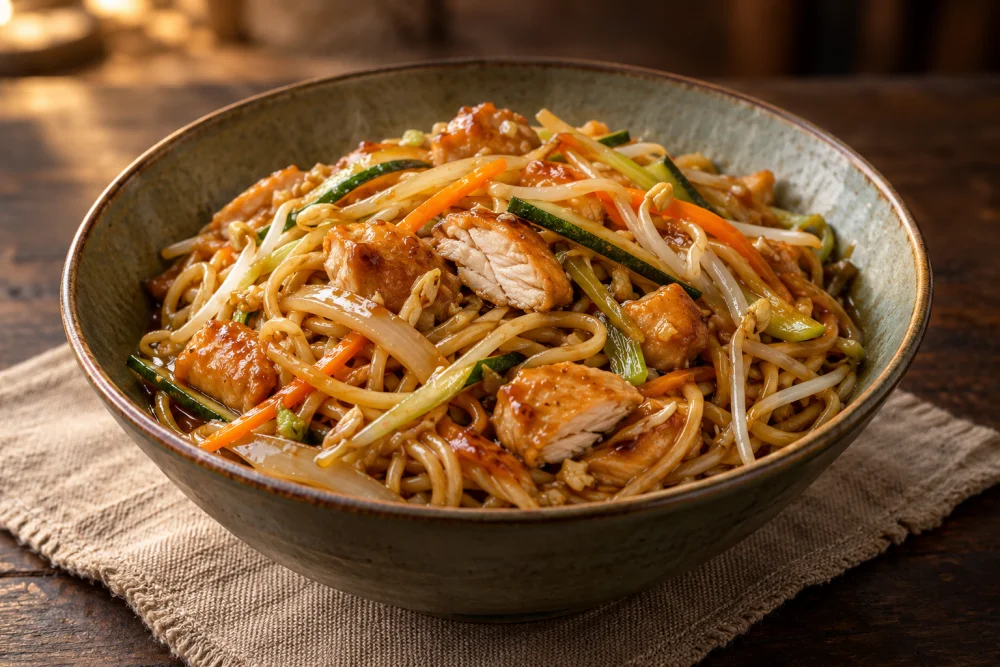 Pollo Teriyaki con fideos chinos