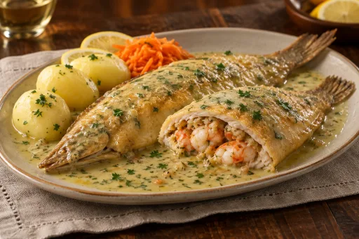 Gallo relleno de marisco