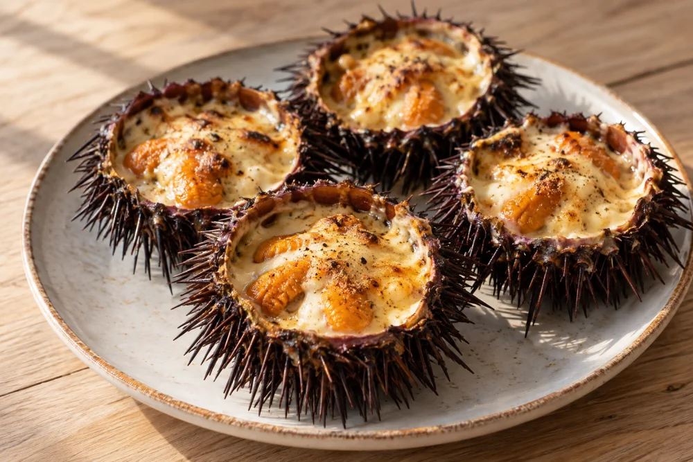 Erizos de mar rellenos en su salsa
