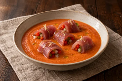 Salmorejo con atún fresco