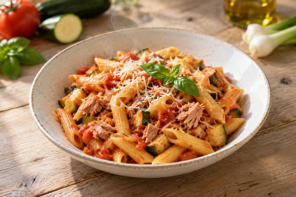 Macarrones con verduras y atún