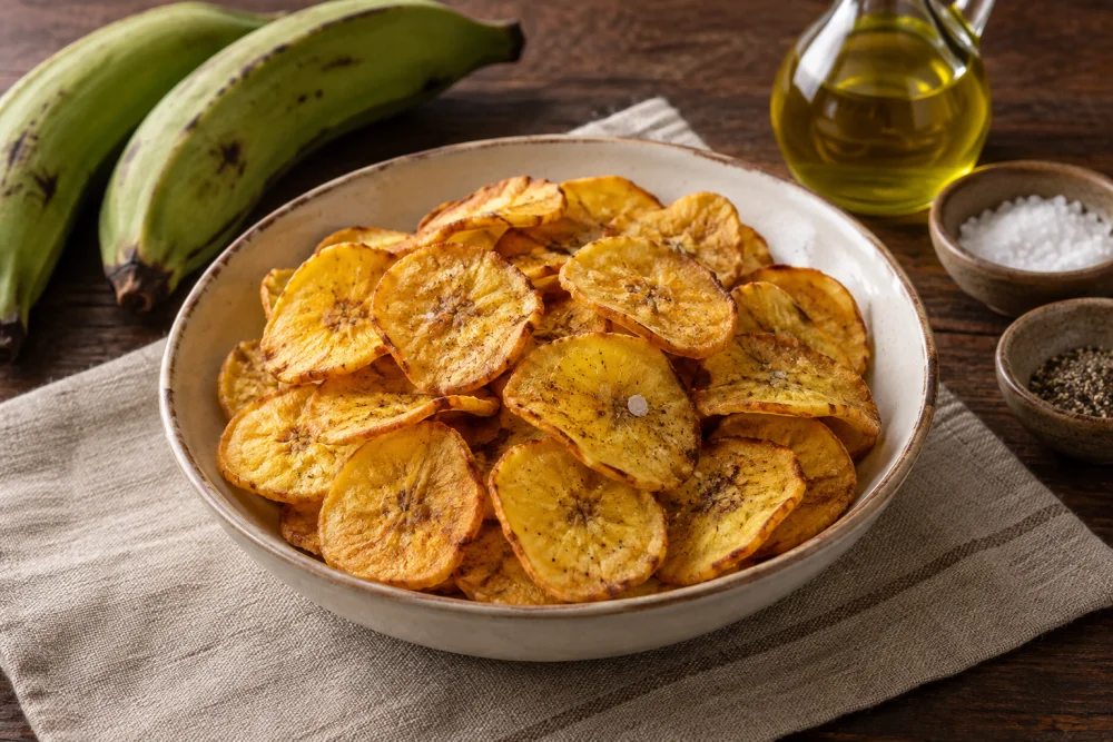 Chips de plátano en freidora de aire (sin fritura)