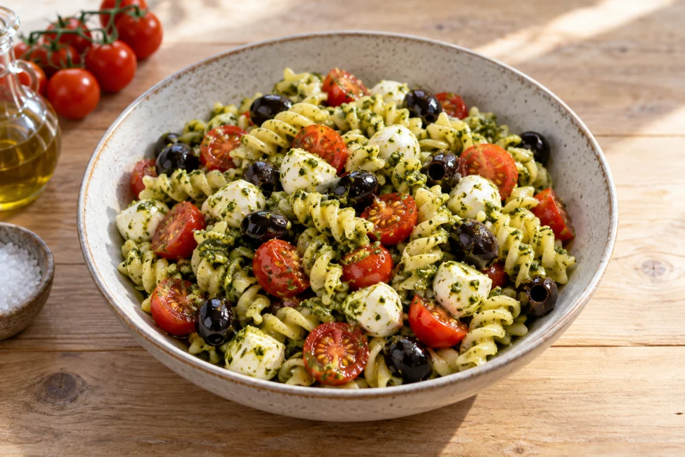 Ensalada de pasta con pesto para táper