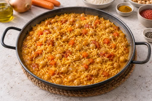 Arroz al curry con garbanzos para táper vegano