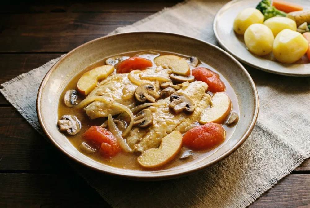 Platija con champiñones y sidra