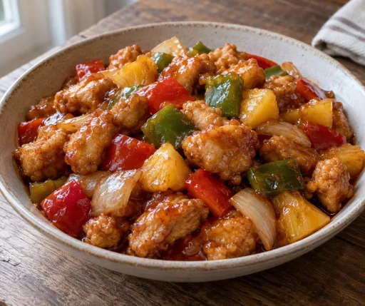 Pollo agridulce con pimientos y piña