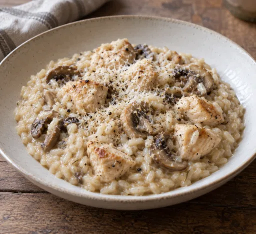 Risotto de pollo con parmesano