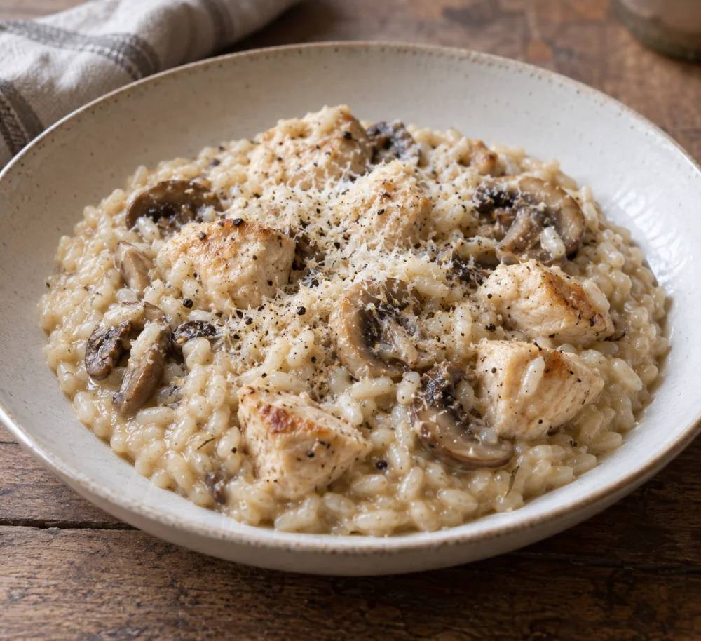 Risotto de pollo con parmesano
