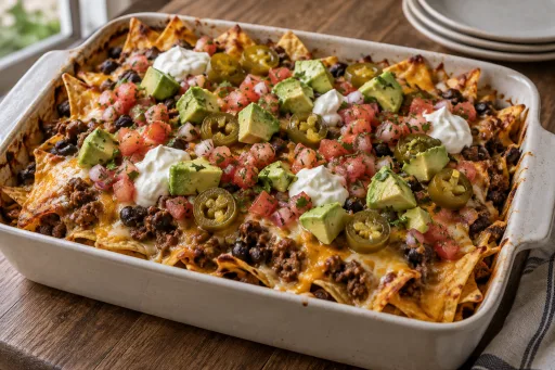 Nachos con carne y queso al horno