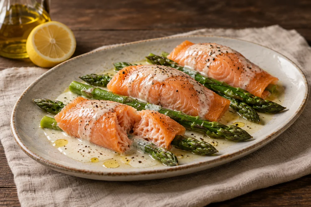 Salmón ahumado con espárragos