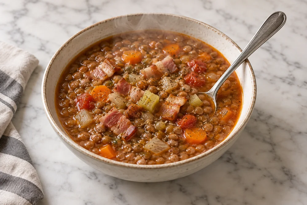 Sopa de lentejas y bacón