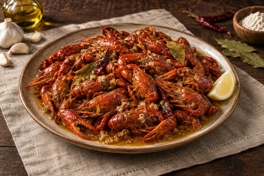 Cangrejos de río en salsa de vino