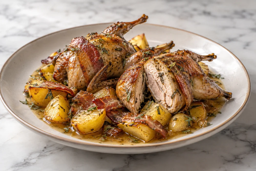 Codornices al horno con patatas salteadas