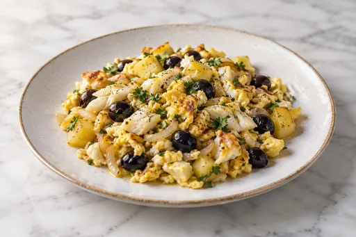 Revuelto de bacalao y patata