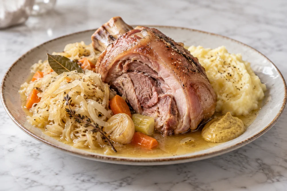 Codillo alemán con chucrut y puré de patata (Eisbein)