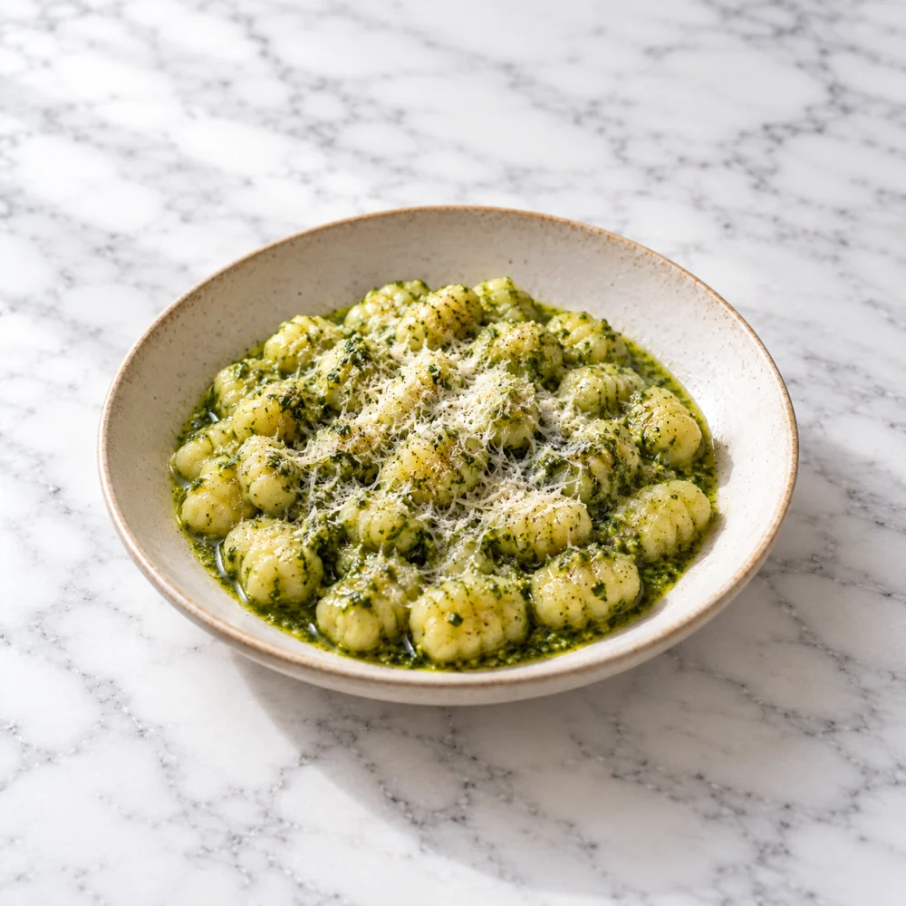 Ñoquis al pesto con parmesano