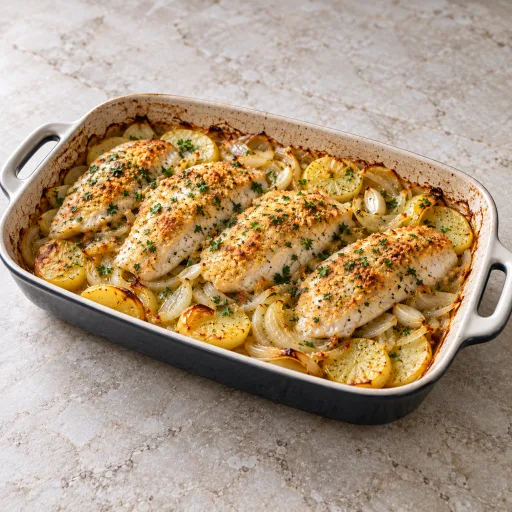 Panga al horno con patatas y cebolla