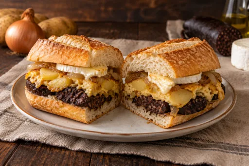Bocadillos de morcilla, tortilla y queso