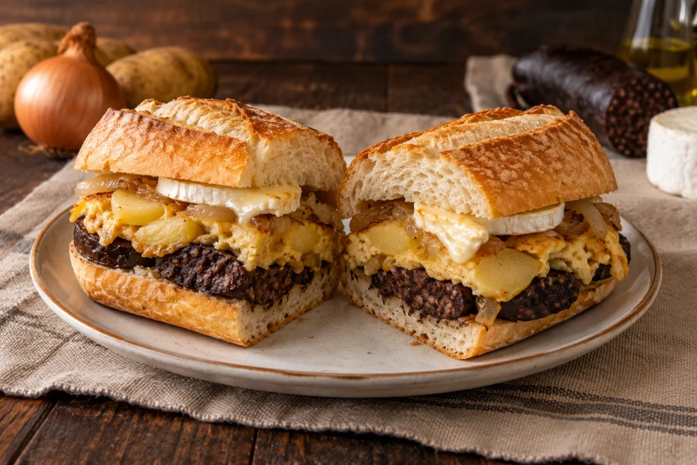 Bocadillos de morcilla, tortilla y queso