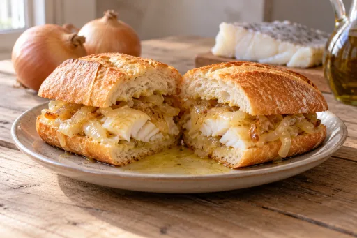 Bocadillo de bacalao y cebolla