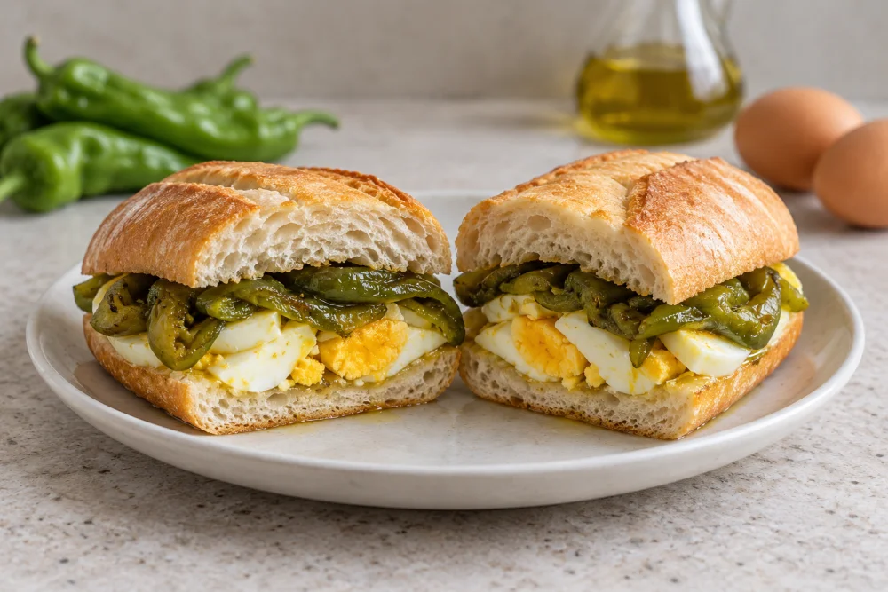 Bocadillo de pimiento y huevo cocido