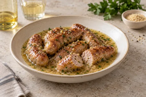 Salchichas al vino blanco