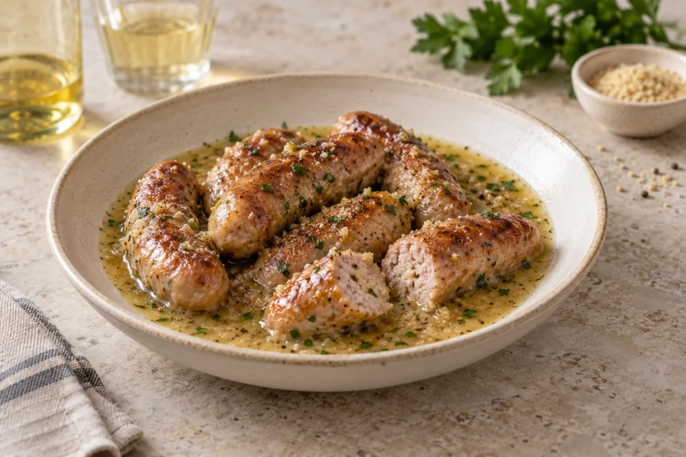 Salchichas al vino blanco