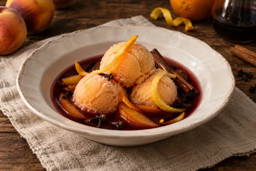 Sopa de vino con melocotón helado