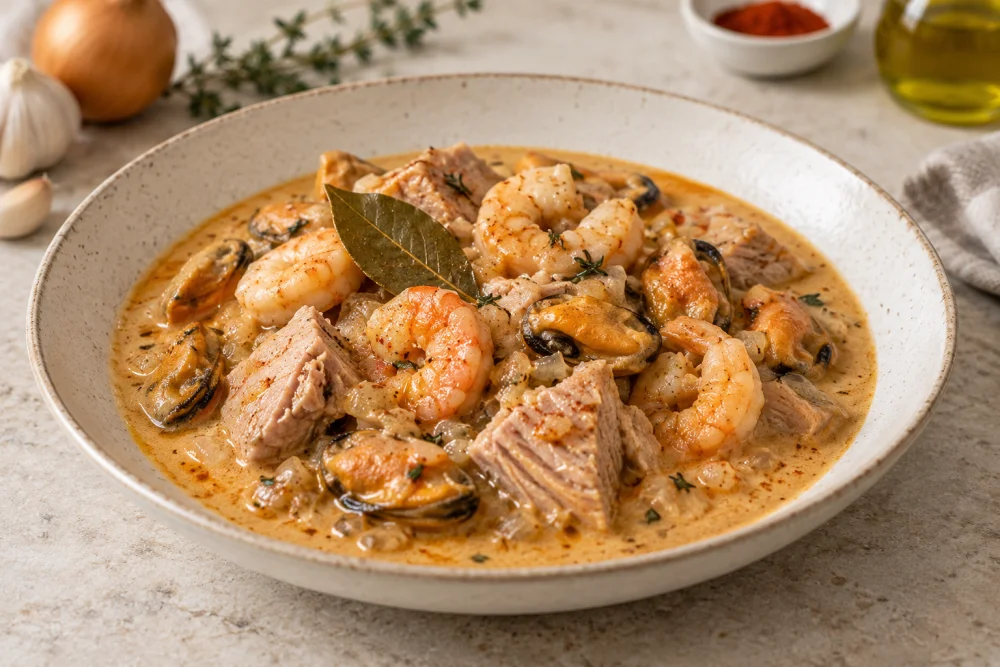 Atún con salsa de gambas