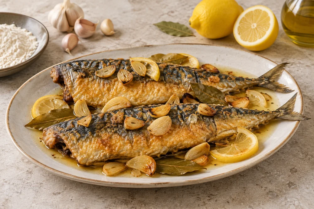 Caballas con salsa de ajo y zumo de limón