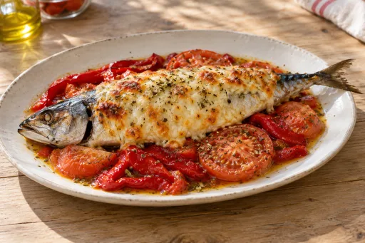 Caballa al horno con sábana de queso