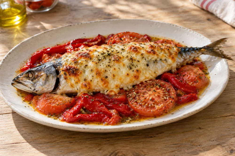 Caballa al horno con sábana de queso