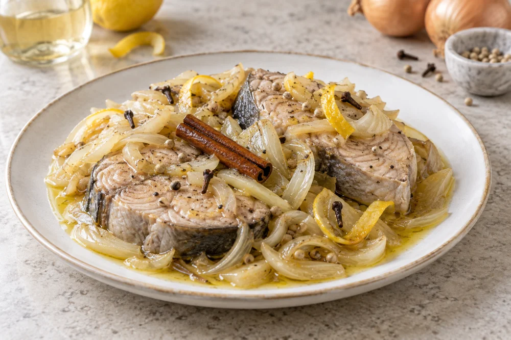 Bonito con cebolla y canela