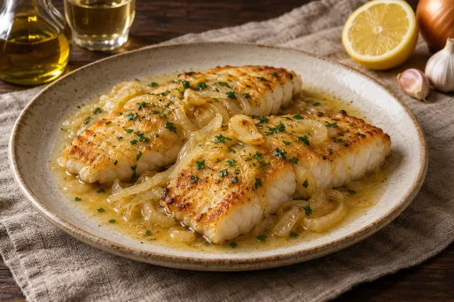 Filetes de halibut (o fletan) con salsa  de limón
