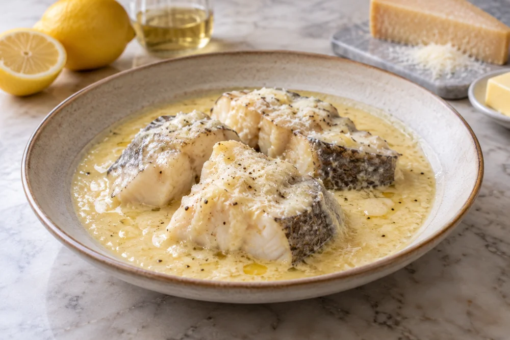 Congrio con salsa parmesana