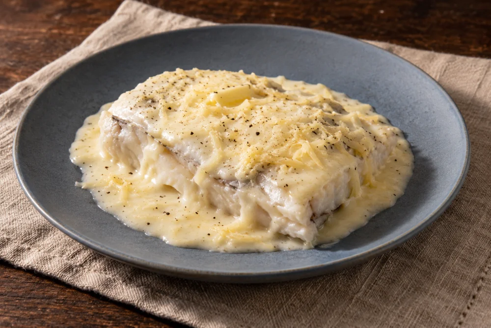 Lomos de merluza con bechamel y espinacas