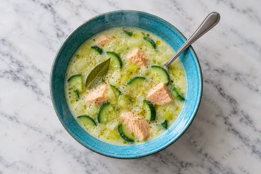 Sopa de pepino con salmón