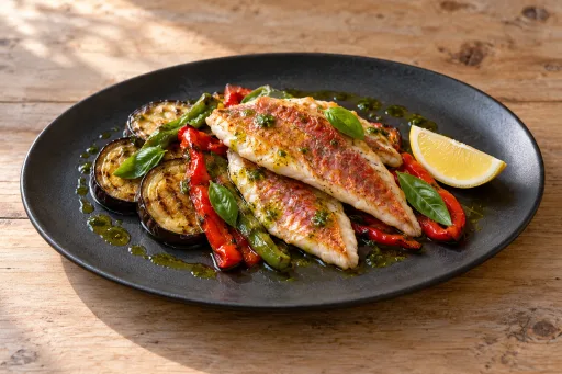 Filetes de salmonete al aceite de albahaca
