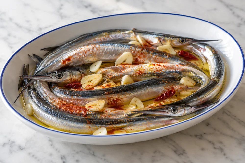 Peces Agujas en ensalada