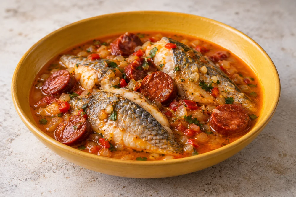 Doncella con pimientos dulces y chorizo