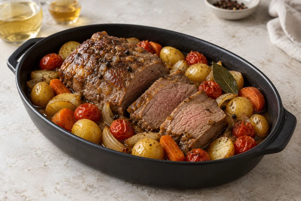 Ternera asada con tomates cherry