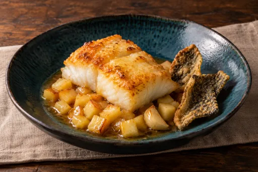 Bacalao con  manzana y miel