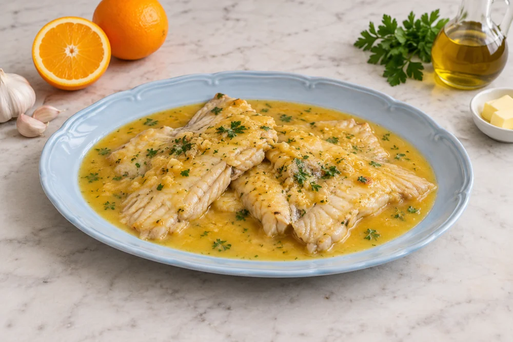 Raya con salsa de naranja