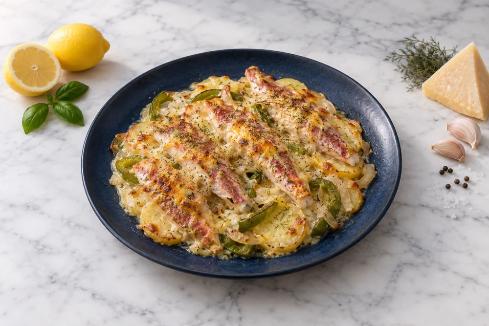 Lomos de salmonete gratinados