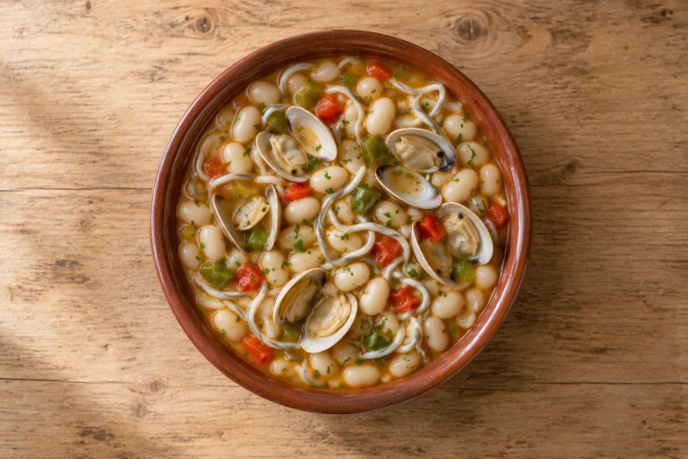 Pochas con  almejas y gulas