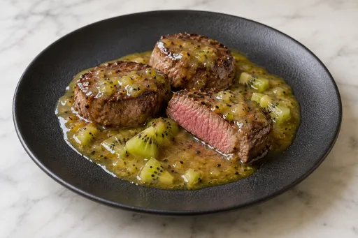 Avestruz con salsa de kiwis